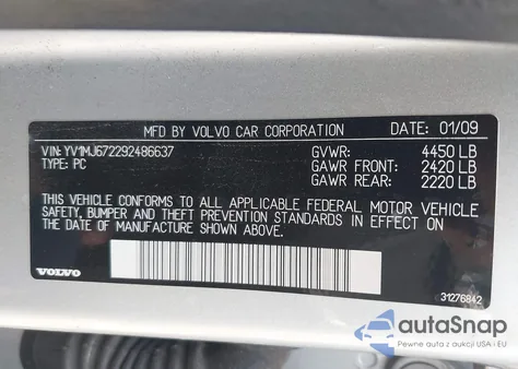 2009 Volvo V50 T5 R-Design z USA, uszkodzony, nr VIN YV1MJ672292486637